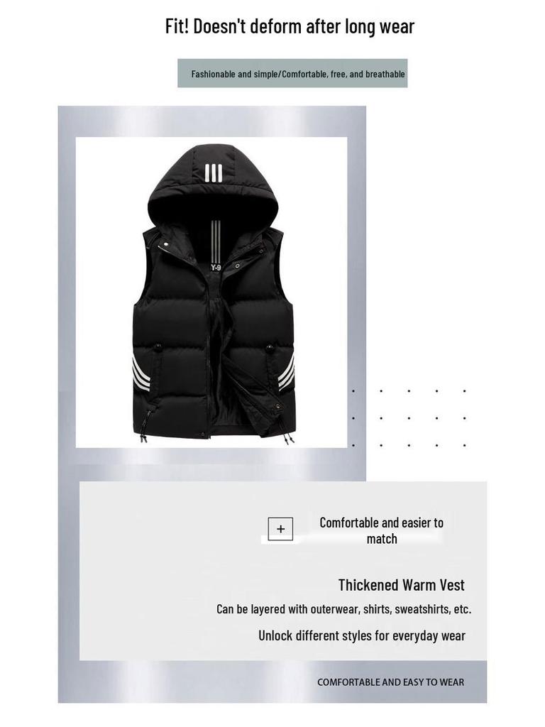 Men's Korean Style Hooded Sleeveless Warm Vest for Autumn and Winter