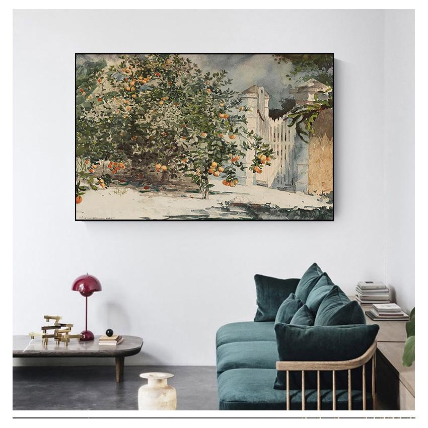 Country Nature Landscape Poster Oil Painting Vintage Canvas Print Country Green Wall Art Picture Farmhouse Room Decoration