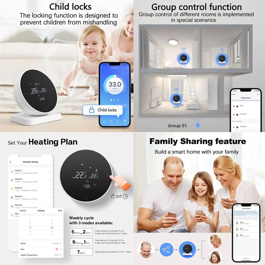 DE Stock Smart Home System Smart Thermostat Tuya RF433 Control Gas Boiler Heating Panel with RF Receiver Hub Support Google Home