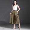 Women Cropped Pants Elastic High Waist Adjustable Drawstring Culottes Solid Color Wide Leg Casual Pants Daily Wear