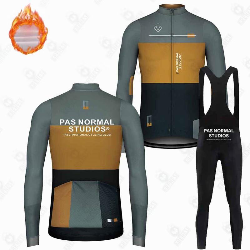 Winter Fleece Cycling Set Long Sleeve Bib Pants Thermal Outdoor Bike Wear Road Mountain Biking