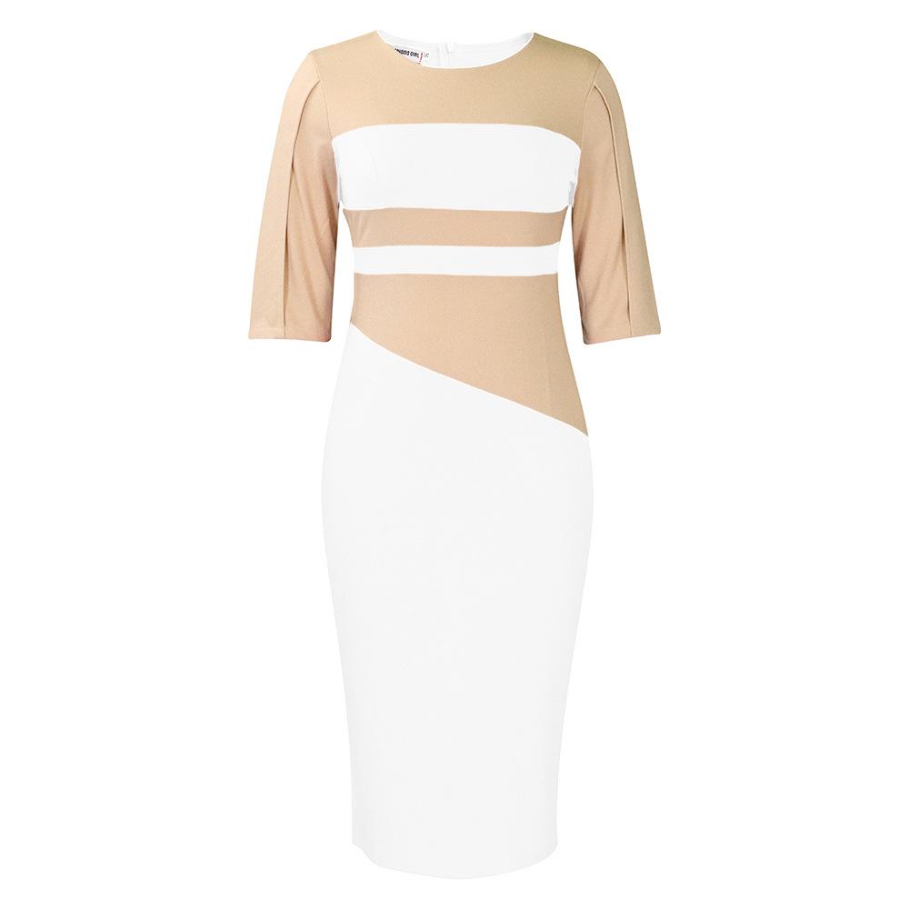 Весеннее модное женское платье больших размеров с узором на бедрах и рукавами пять четвертей для стильного образа.