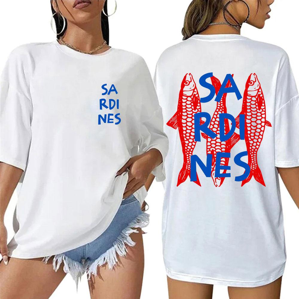 Funny Russian Cartoon Sardines Graphic T Shirts Unisex Women Fashion High Quality Tshirt Oversized Cotton Casual Tshirt Streetwear