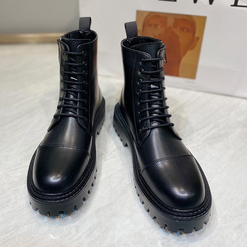 Мужские ботинки с толстой подошвой, кожаные ботинки класса люкс с боковой молнией, модные высокие мотоциклетные ботинки для мужчин, рабочие ботинки, повседневные ботинки