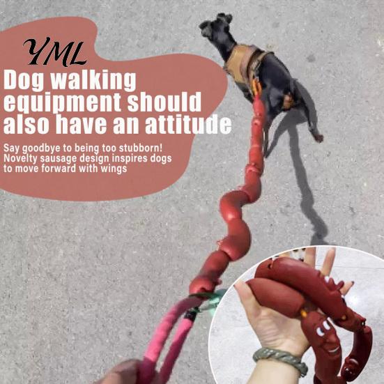 Fun Pet Outing Leash Sausage Dog Leash, Walking Lead with Comfortable Grip, Rubber Stretchy for Small Dogs, Puppies, Daily Walks, Outdoor Play Easy to