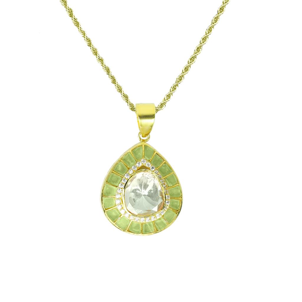 Moissanite Zircon Kundan Pendant Earring Set Gold Plated 925 Sterling Silver Women Jewelry