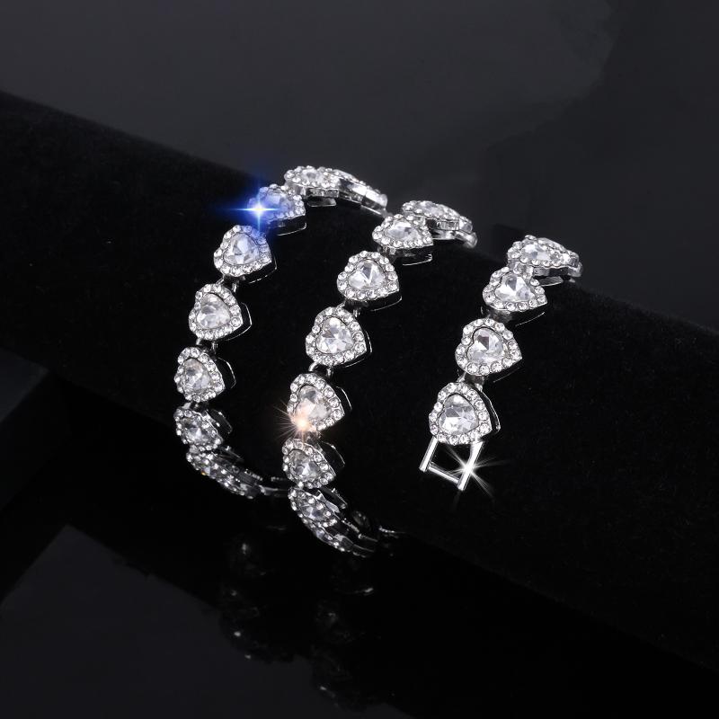 45 см Хип-хоп Теннисная цепочка Браслет Ожерелье Блестящее Сердце Цирконий Рок Вечеринка Ювелирные изделия