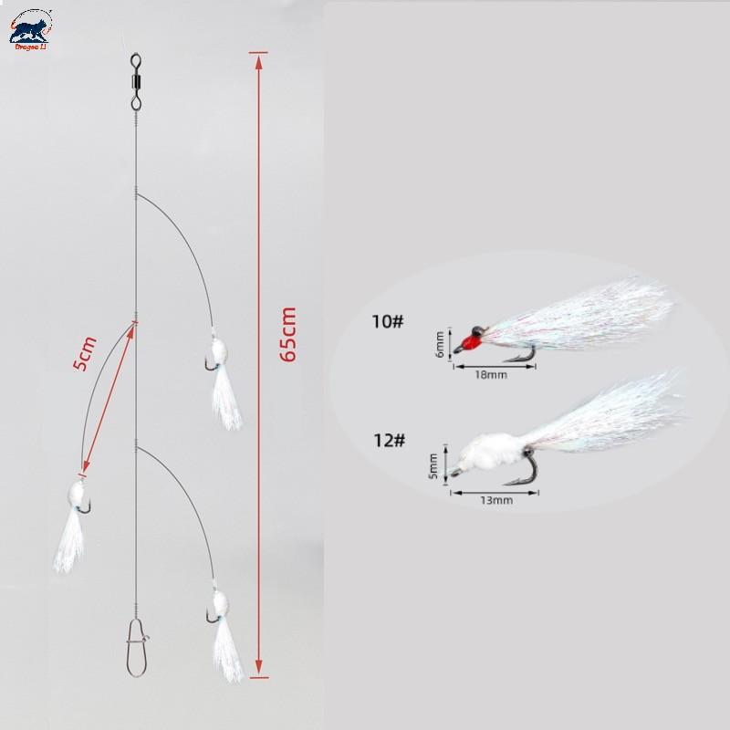 Crazy Charlie Bait Rig 3-Hook Fly Sabiki Rig Pre-tied Crazy Charlie Streamers for Trout Panfish Mackerel Feathers 65cm 10# 12#