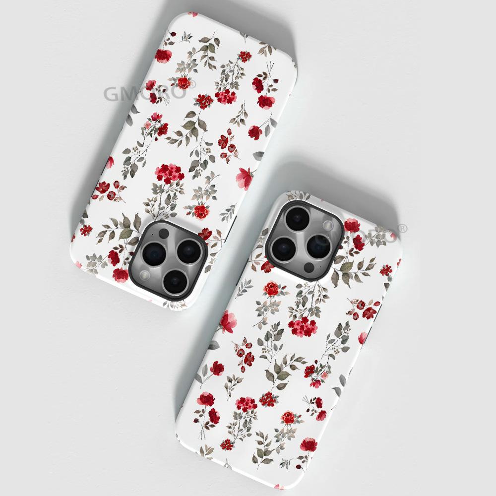 Двухслойный обработанный чехол для iPhone17 с магнитной фиксацией MagSafe, с рисунком французской розы, противоударный защитный чехол
