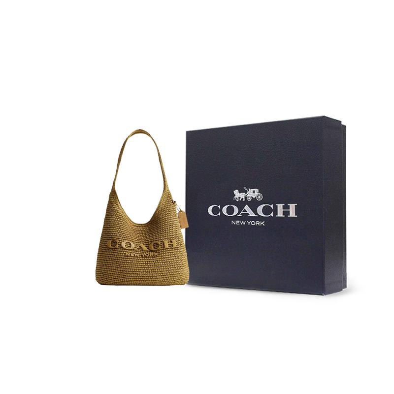 Coach Бруклин 28 Сумка через плечо из соломенной кожи с магнитной застежкой Женская сумка через плечо Оливковый CDU75-B4YTH