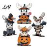 Pumpkin Bucket Halloween Decor 4 Pcs Highland Cow Table Decoration Rustic Wooden Bat Ornament Zombie Signs Farmhouse Tabletop Centerpiece for Tiered