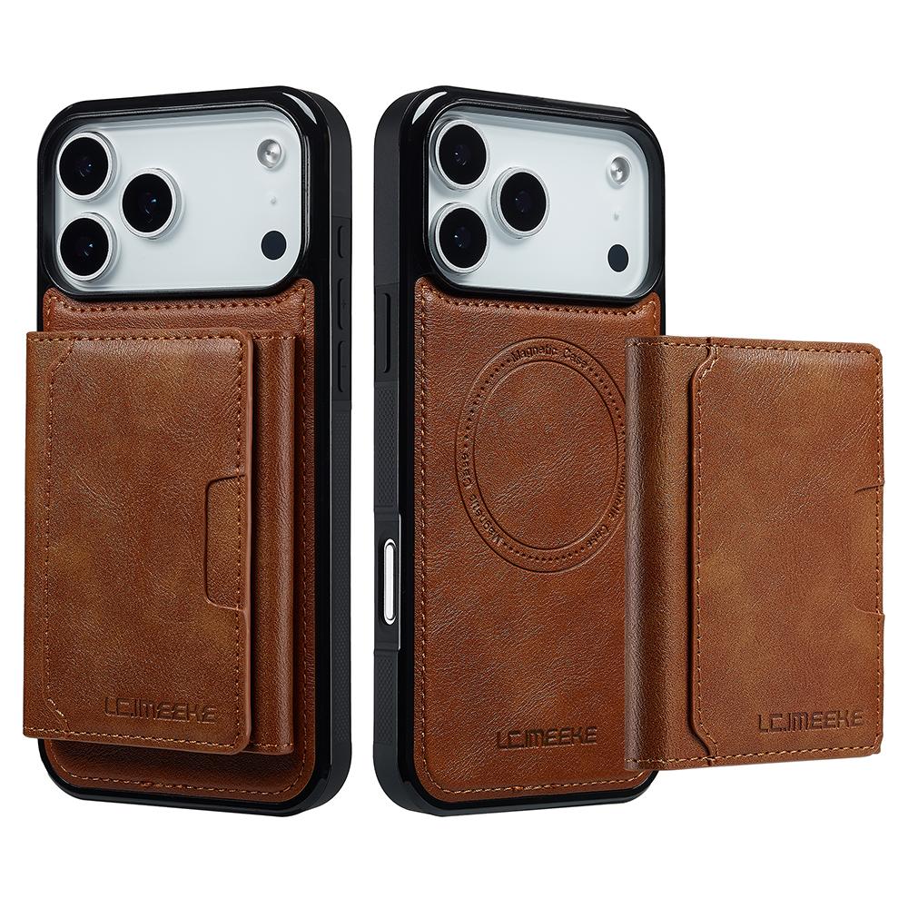 LC.IMEEKE L5 For iPhone 17 Pro Max Magnetic Phone Case Leather Back Cover with Detachable Card Holder