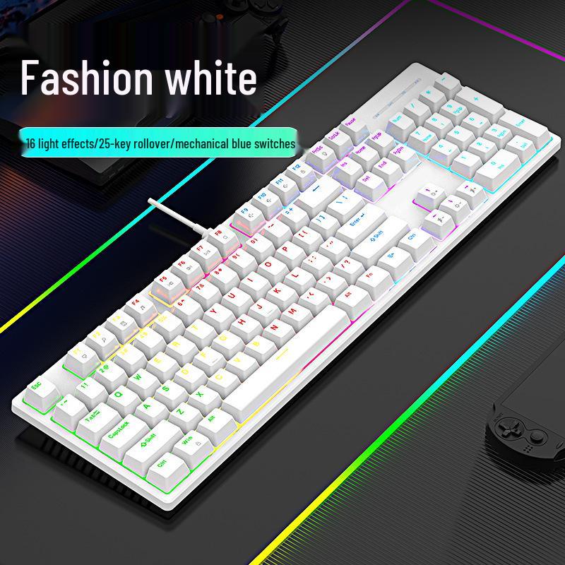 Проводная RGB механическая клавиатура с синими переключателями, 104 клавиши - Идеально для игр и офиса