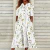 Women's Summer Casual Fashion Floral Printed Short Sleeve Button Pocket Dress