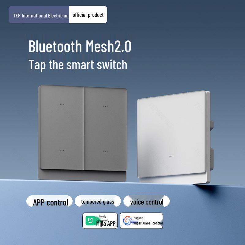 Умный Bluetooth-переключатель Mesh: Стеклянная панель с управлением через приложение Mijia, двойное открытие/управление, версия без нулевого провода