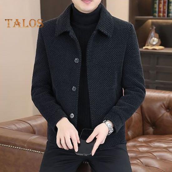 Мужское пальто с лацканами и длинным рукавом, однотонная утолщенная плюшевая подкладка, куртка, пальто, осень-зима, однобортная повседневная верхняя одежда