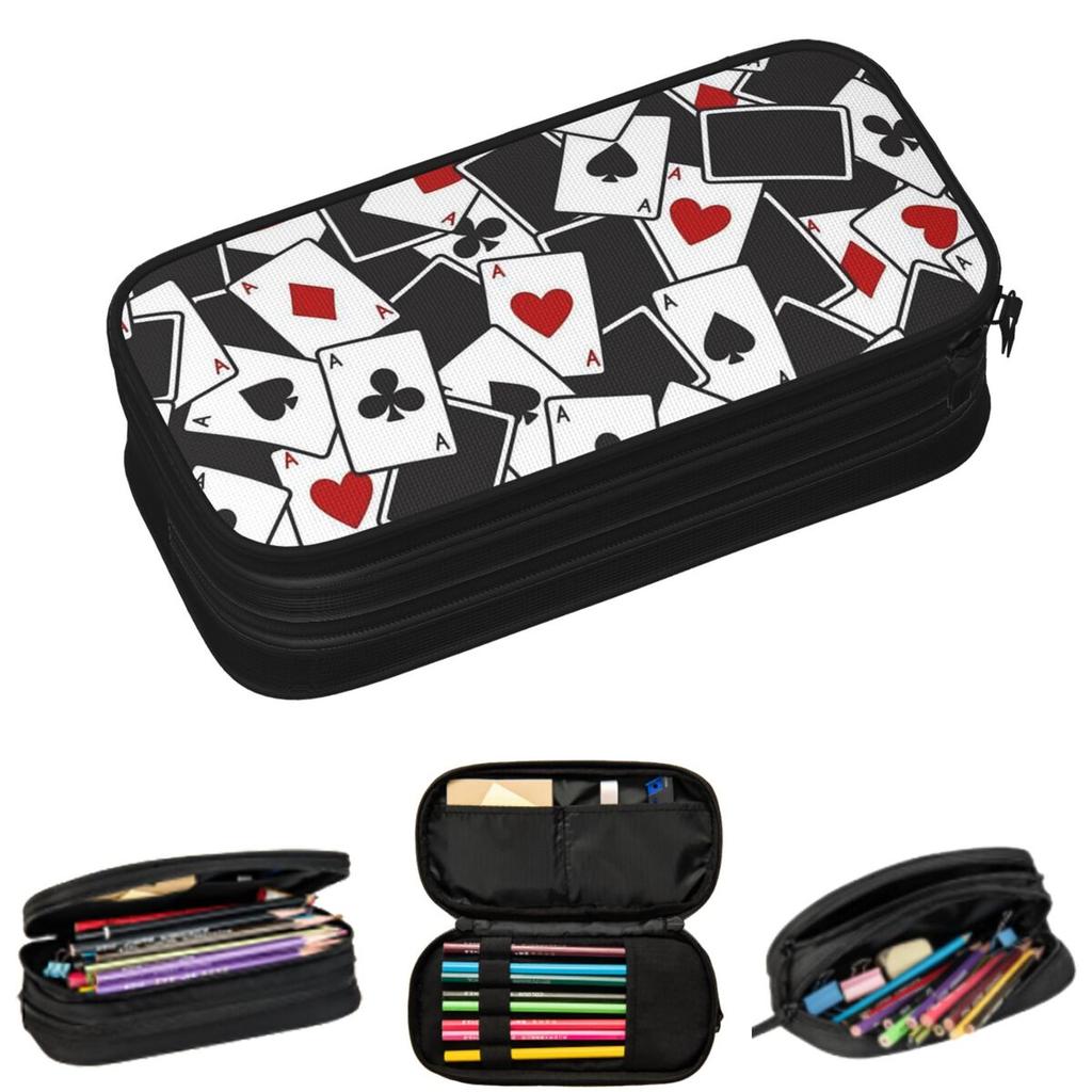 Ace Of Spades Playing Card Pattern Pencil Cases for Students School Pen Box Pencil Bag Large Storage Pencil Pouch