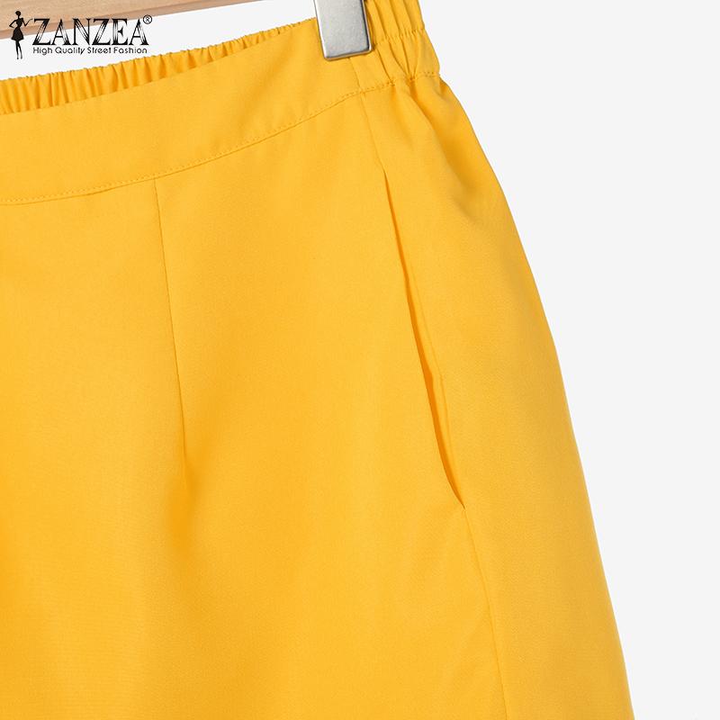 ZANZEA Женские летние свободные топы и шорты без рукавов с круглым вырезом и карманами на пуговицах, комплект из двух предметов