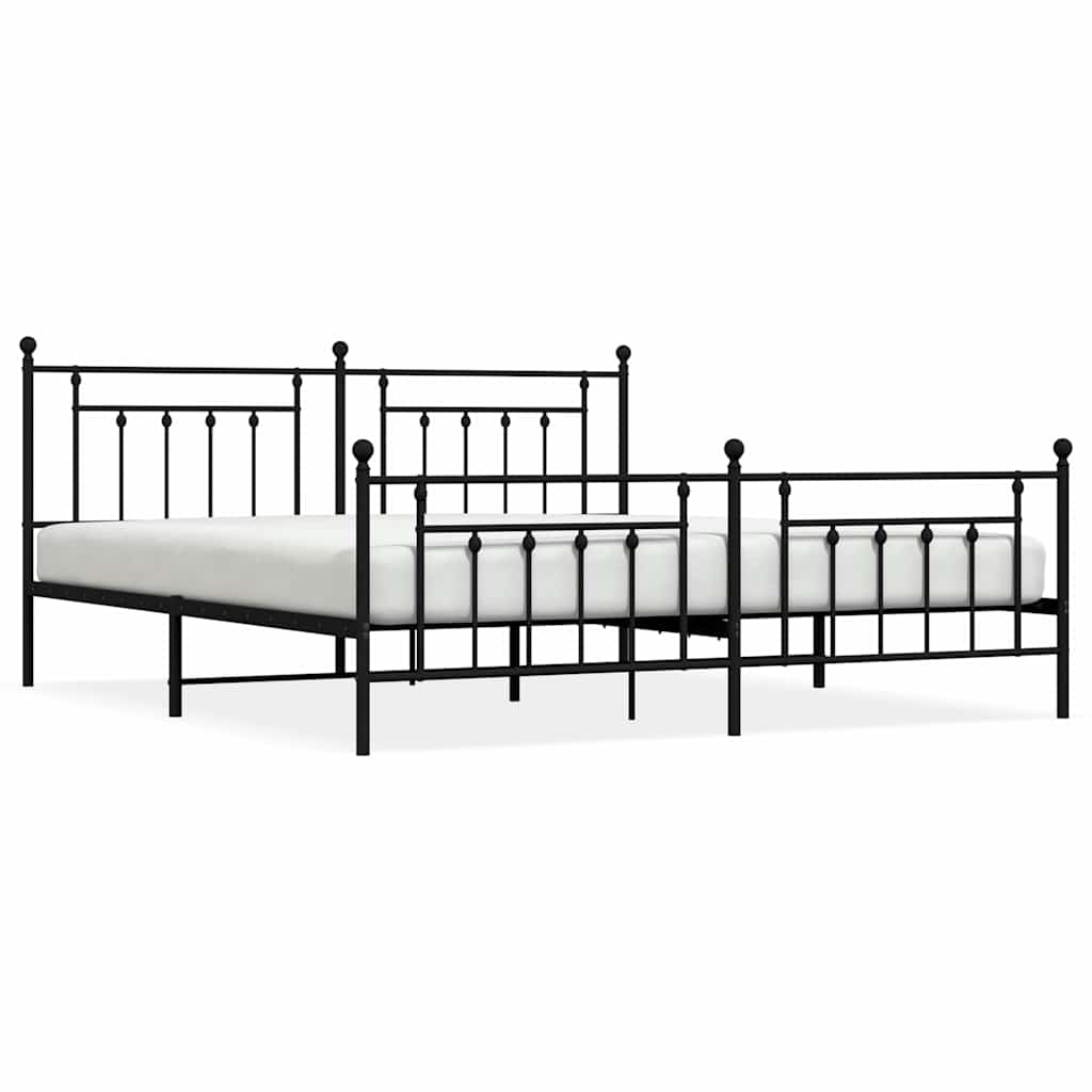 Metal Bed Frame with Headboard and Footboard Black 193 x 203 cm