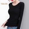 Women Thermal Tops Round Neck Long Sleeve Velvet Lining Bottoming Tops Slim Fit Solid Color Warm Tee Shirt