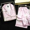 Summer Three-piece Ice Silk Pajamas Women's Short-sleeved Suit Pink Playing Card Pajamas Sweet, Cute and Comfortable Home Clothes