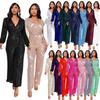 Sparkly Jumpsuits For Women Dressy Formal Plus Size Long Sleeve Sequin Party Rompers Sexy V Neck Wide Leg Pants Suit
