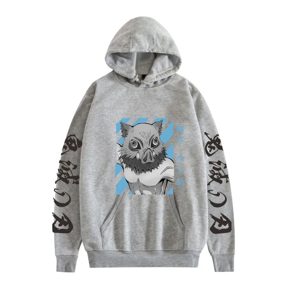 Demon Slayer Inosuke Hashibira Hoodies Anime Kimetsu No Yaiba Hooded Cute Kawaii Oversized Hoody Tops Men Women Sweatshirts
