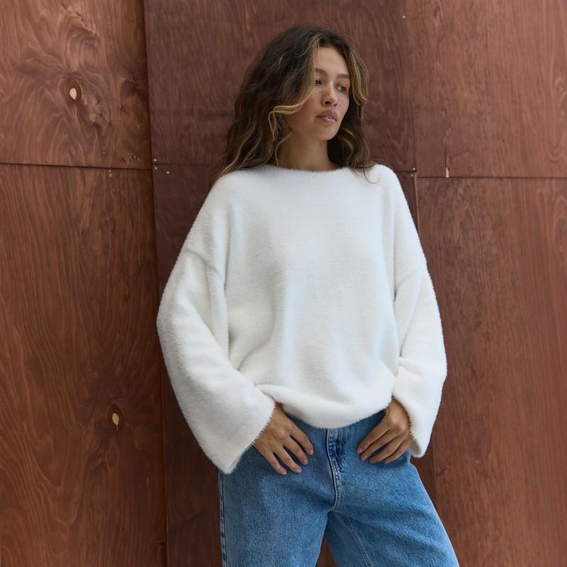Womens Oversized Crewneck Knit Sweater 2026 Fall Winter Soft Faux Mink Wool Blend Loose Fit Casual Pullover
