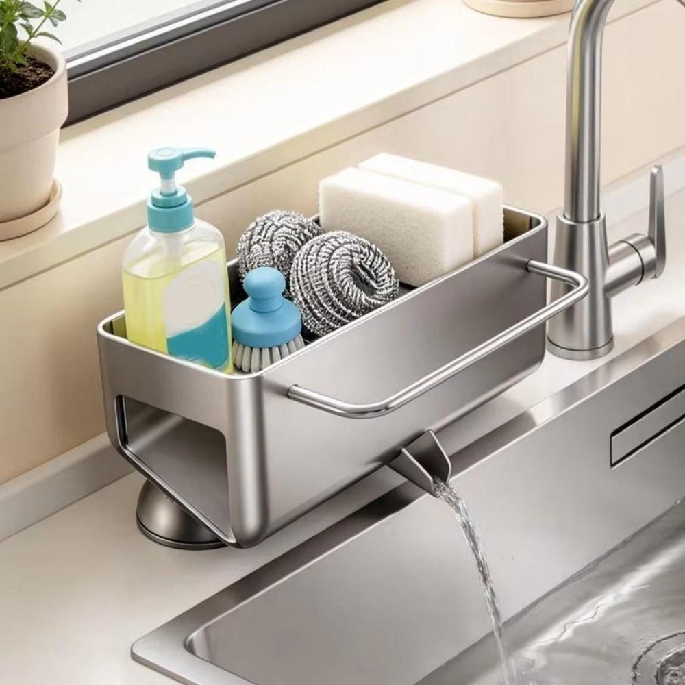 Punch Free Sink Storage Rack Wall Mounted Dishcloth Drying Rack Suction Cup Sink Drain Rack Sponge