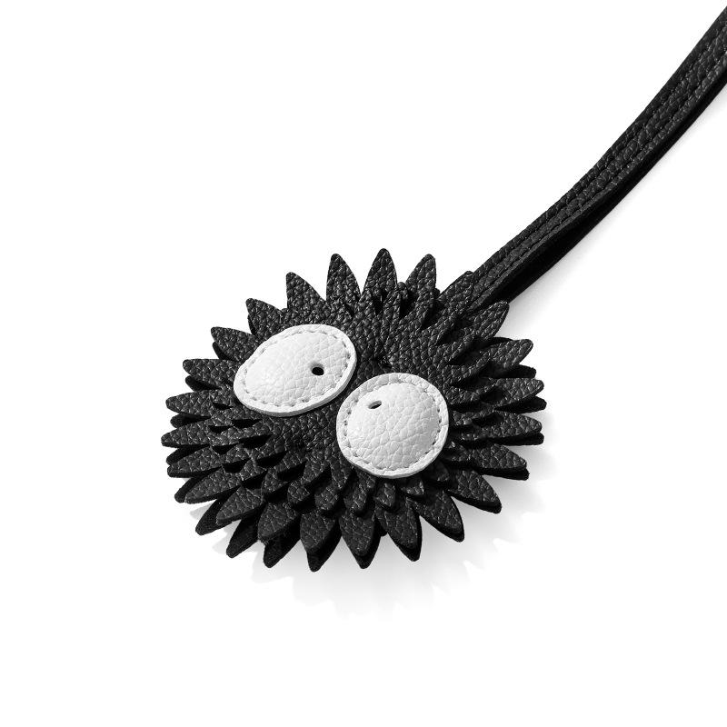 SP-103 Black Coal Ball Pendant Lanyard - Cute PU Leather Keychain Accessory