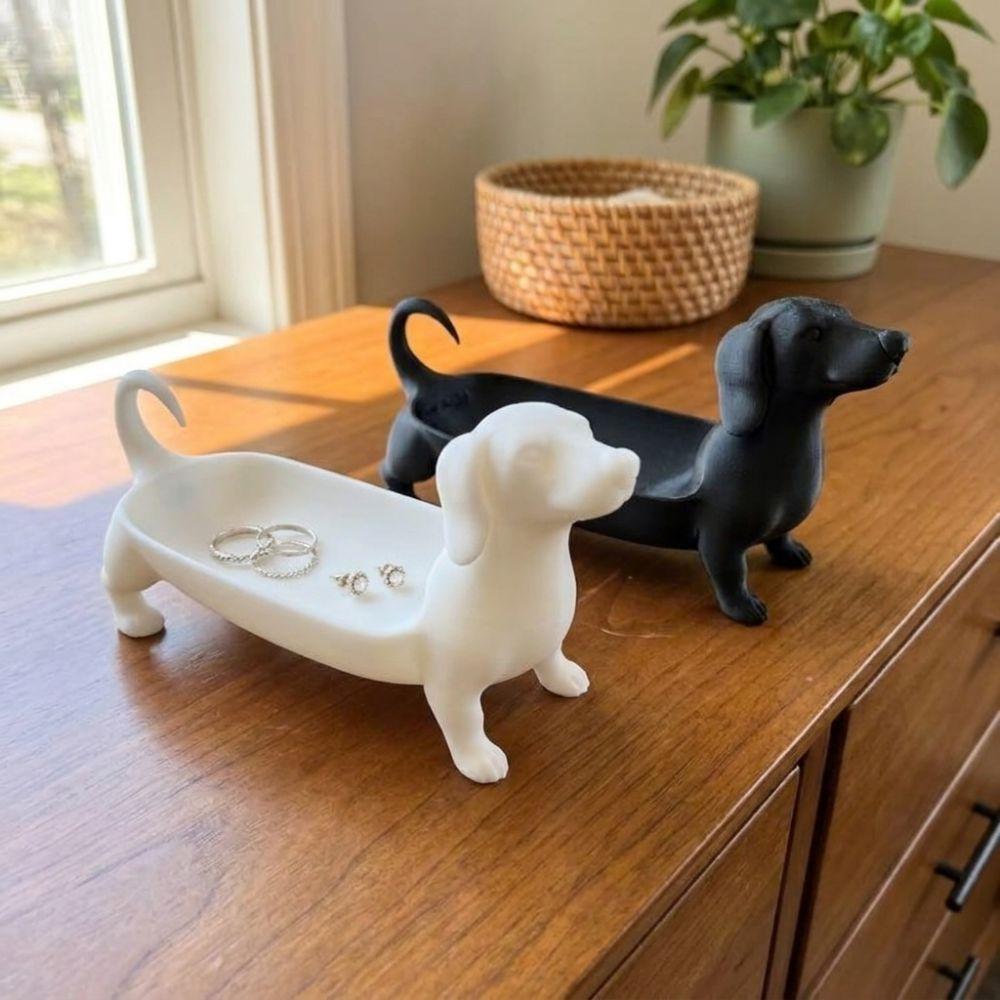 Solid Color Dachshund Storage Tray 3D Printed Sausage Dog Planter Room Aesthetic