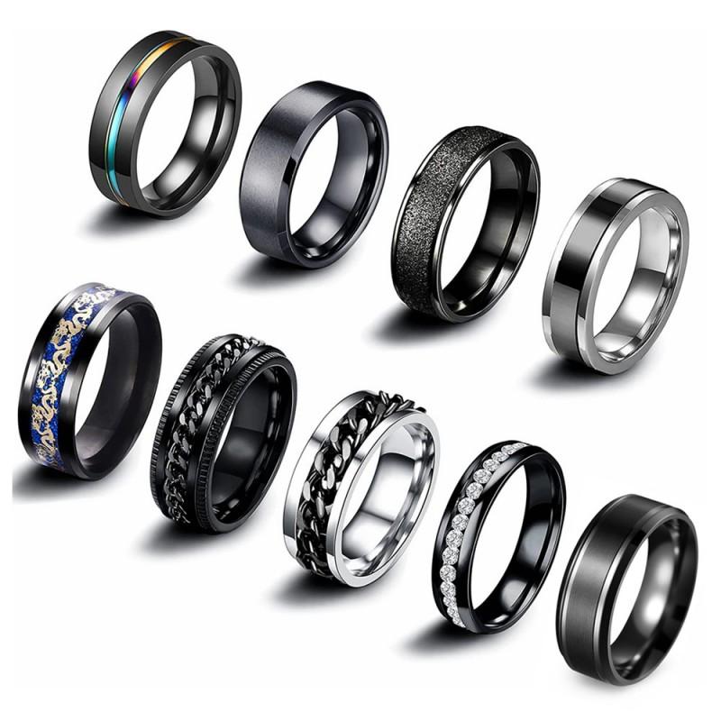 9-Piece Rotating Chain Ring Set Stainless Steel Stress Relief Jewelry Men Women