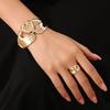 European and American-style fashion, personalized and creative metal geometric square open-adjustable bracelet and ring jewelry set for women.