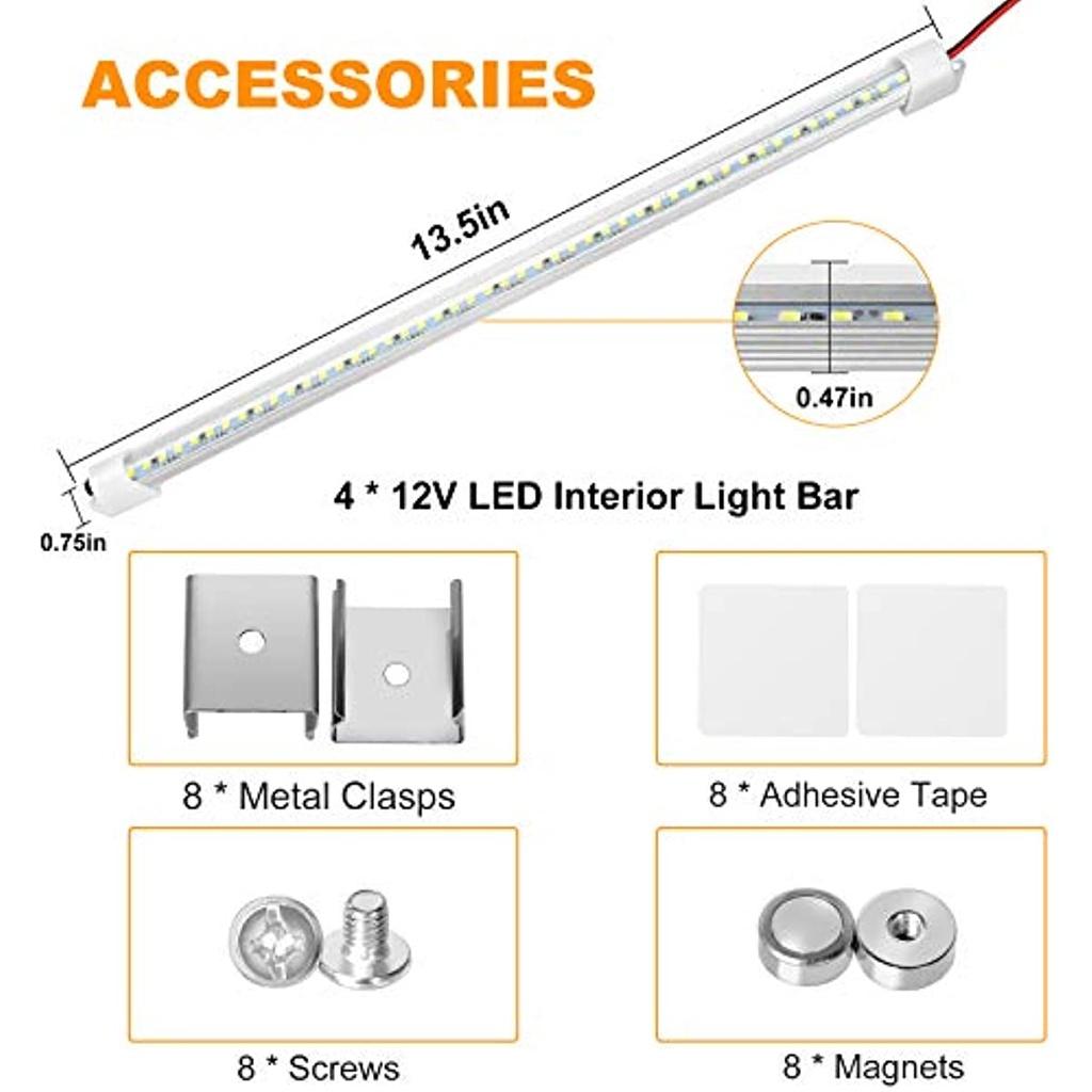 4 X 48 Автомобильное светодиодное внутреннее освещение 3 Вт, 6500 K, 12 В, светодиодная лента с переключателем для фургона, автобуса, грузовика, лодки, дома на колесах, 700 лм, подсветка для кухни, светодиодная T