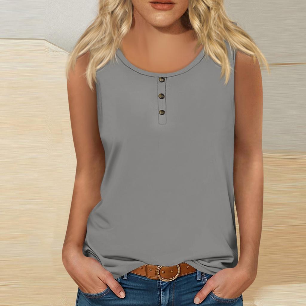 Women Summer Sleeveless Casual Solid Color O-Neck T-Shirt Tops Blouse