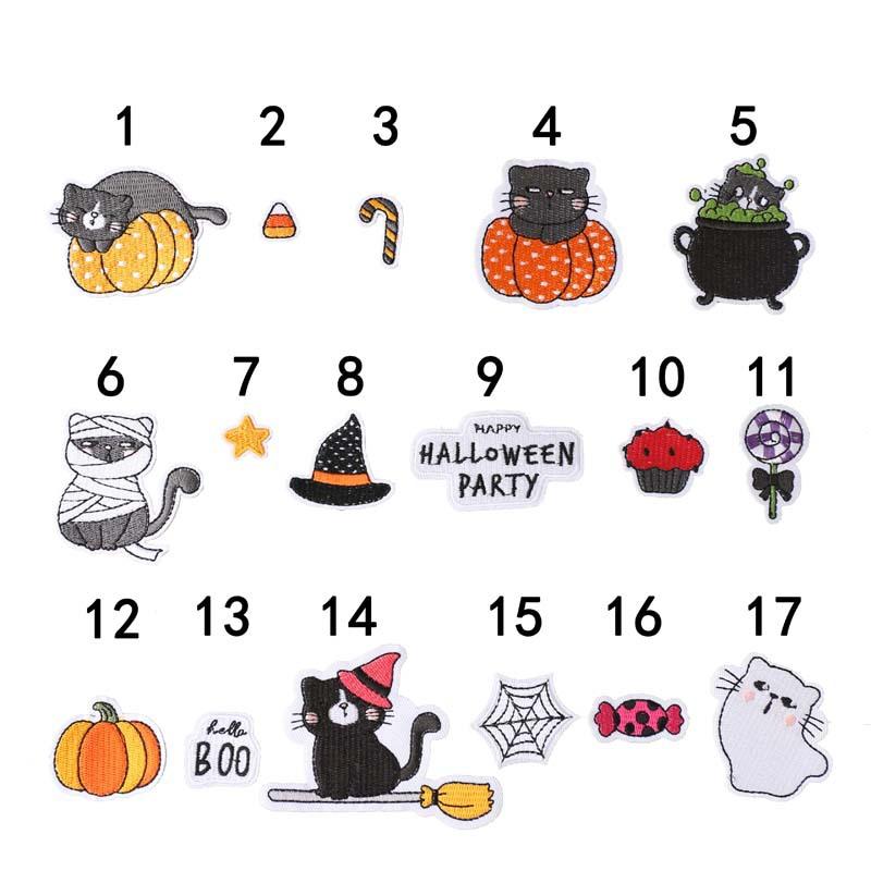 Согласно Вышивка Вышивка Ткань Наклейка Компьютерная Вышивка Глава Хэллоуин Темный Мультфильм Котенок Тыква Одежда Декоративная Заплатка Заплатка Ткань