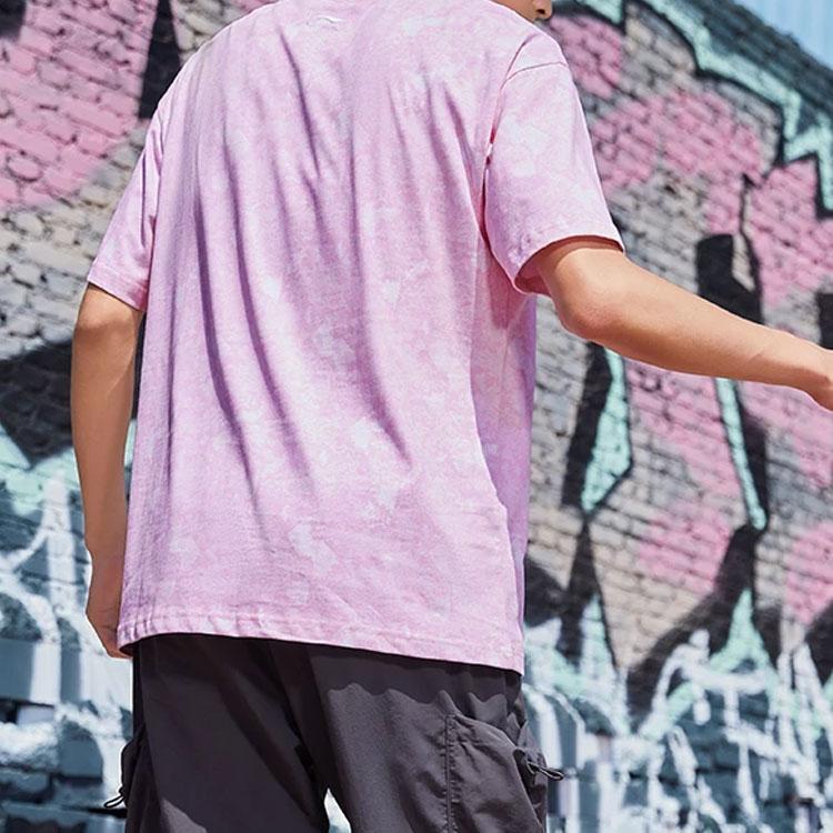 Футболка мужская с коротким рукавом и круглым вырезом Li Ning X Erik Ellington Collaboration Signature Series с вышитым логотипом, розовая AHSR981-1