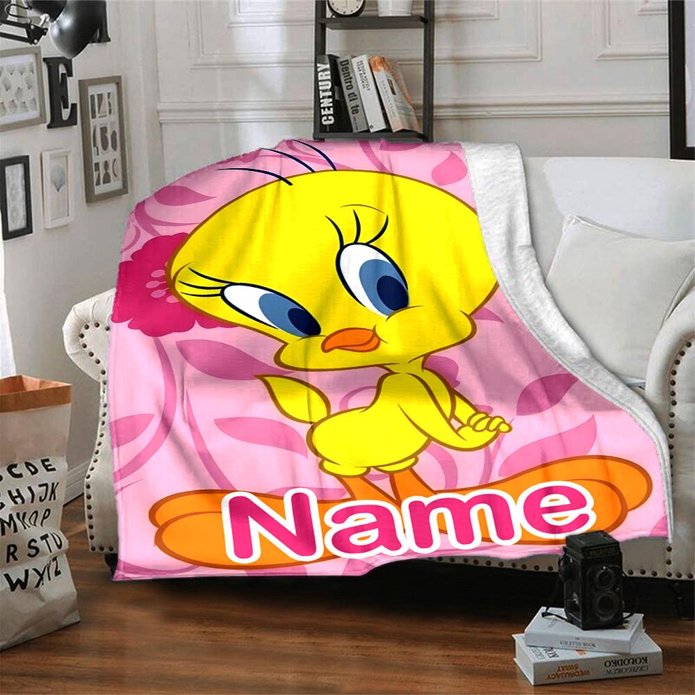 Customizable Tweety1 Throw Blanket – Personalized Name, All-Season Cozy Snug Blanket, Machine Washable, Personalized Blanket