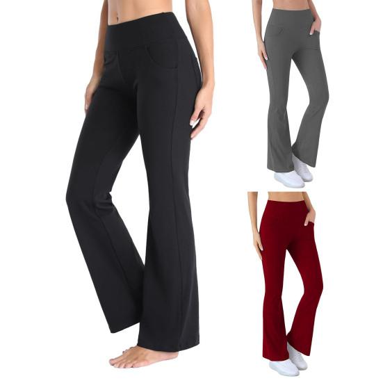 Женские расклешенные штаны для йоги, леггинсы с высокой талией и карманами для тренировок, эластичные брюки-клеш для офисных тренировок