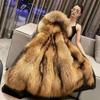 Faux Fur Coat Loose OverCoat Thick Warm Female Plush Coats Fox Hair Inner Liner Detachable Collar Long Fur Parkas Fur Jacket