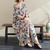 2024 Plus Size Summer Long Dress Beach Women V-Neck Holiday Floral Print  Casual Soft Linen Loose Maxi Dresses