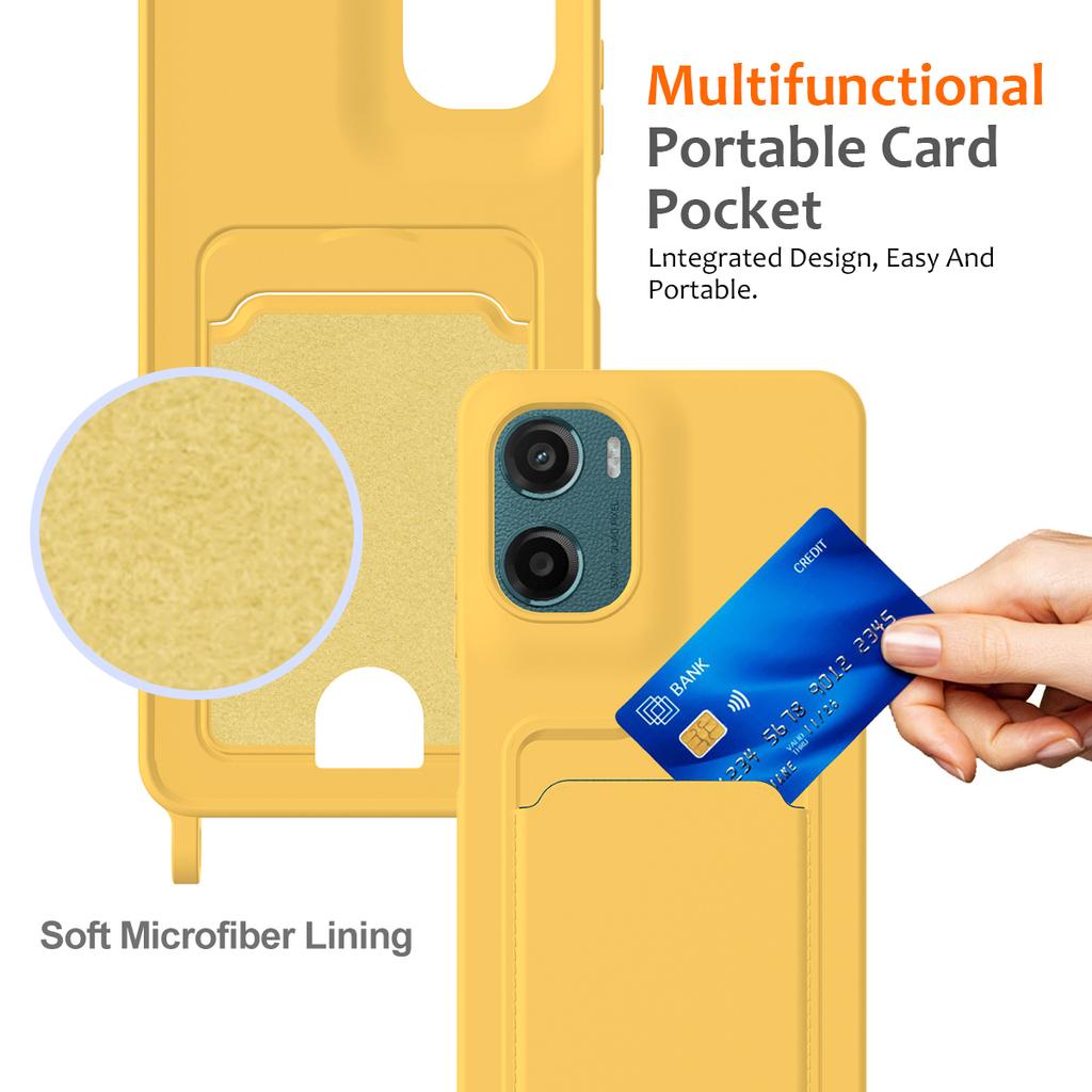 Для Motorola Moto E15 4G/Motorola Moto G05 4G Чехол Жидкий силикон Держатель для карт Задняя крышка телефона со шнурком