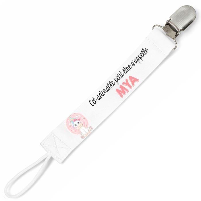 Planetee Attache tétine pour prénom MYA adorable petit être Licorne | Attache sucette cadeau naissance