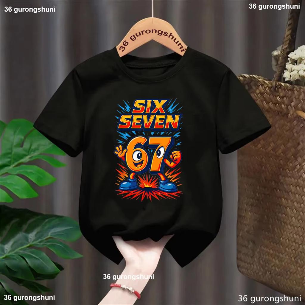 Детская мультяшная футболка Power SIX SEVEN 67 с принтом, мягкий хлопок, классная одежда для мальчиков и девочек df0135