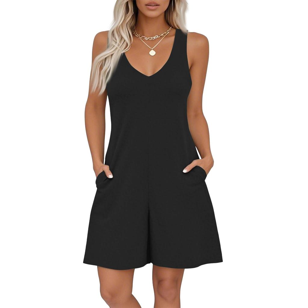 Women's V-neck Printed Sleeveless Jumpsuit Spring And Summer Casual Jumpsuit Shorts