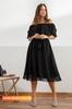 Women's Big Size Dress Madonna Ruffle Collar Black Plus Size Chiffon Dress