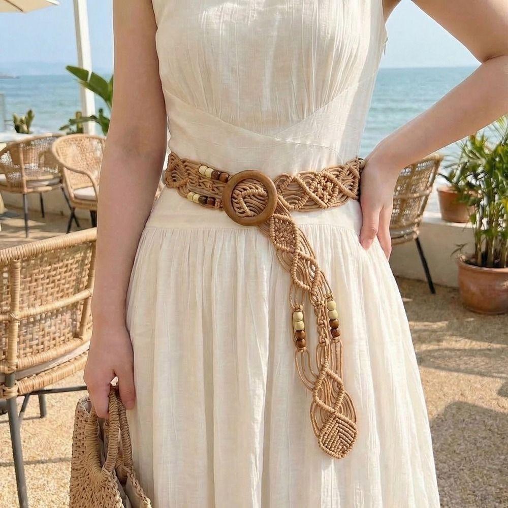 Woven Weave Belt Retro Ethnic Style Waistband Personality Bohemian Style Belt  Dress Decoration