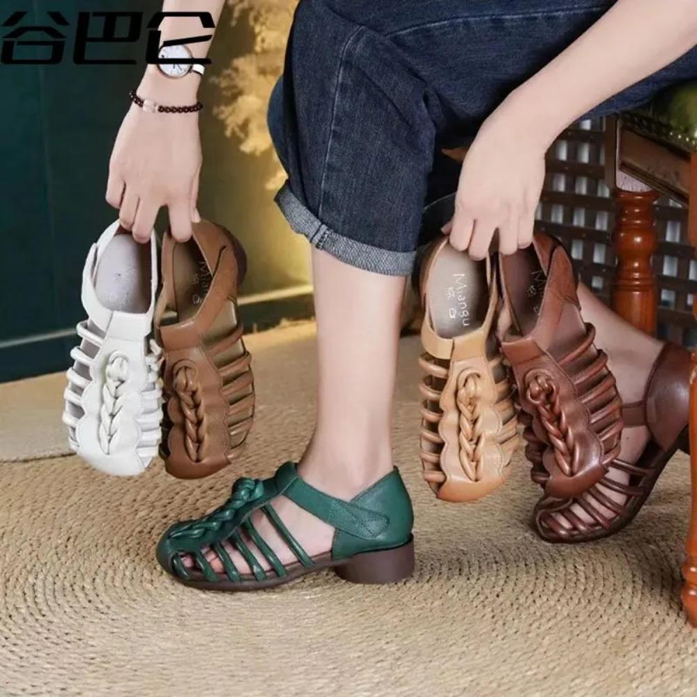 Распродажа женских босоножек на круглом каблуке и современной женской обуви. 2024 Лето Бренд Дизайн Однотонные Классические Женские Туфли