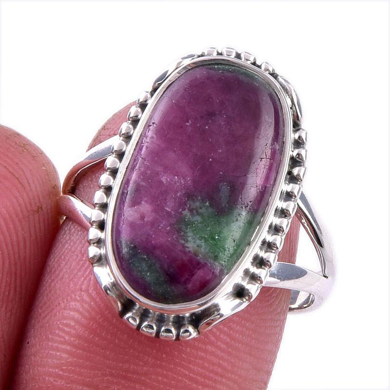 Ruby In Zoisite Handmade Lab-Created 925 Sterling Silver Jewelry Ring S.8 I1j53