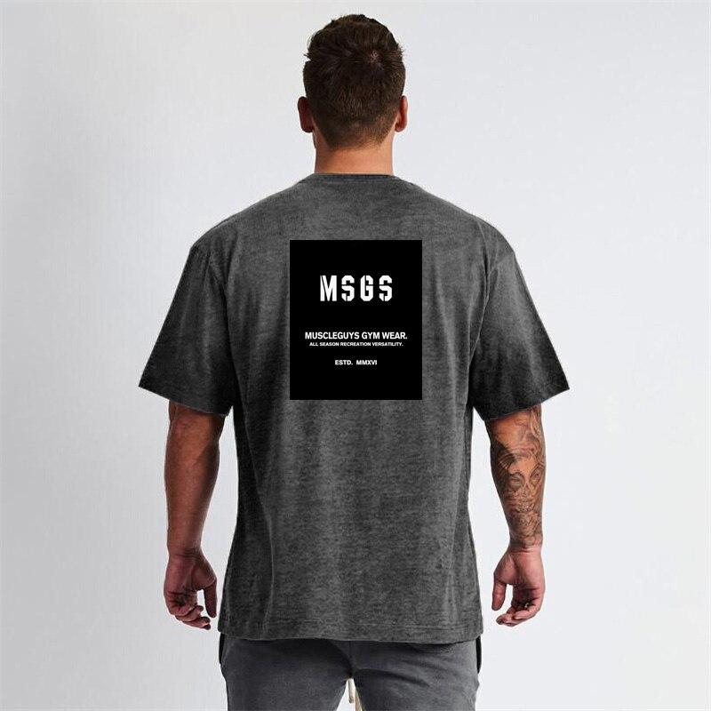 Muscleguys Мужская удобная футболка с коротким рукавом, принт на спине, летняя свободная футболка с коротким рукавом, трендовая уличная одежда для бодибилдинга